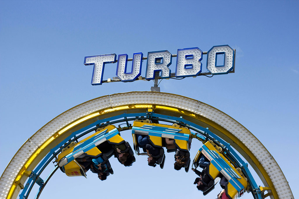 Rollercoaster Loop with a sign above saying turbo